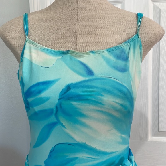 Christina swimsuit attached skirt ties built-in bra turquoise women's size 10 - Picture 2 of 8